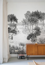 papier peint panoramique grisaille dune paysage ambiance design