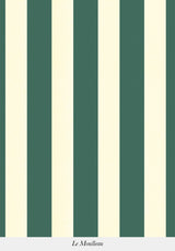 Papier peint à rayures verticales vert foncé et beige motif graphique
