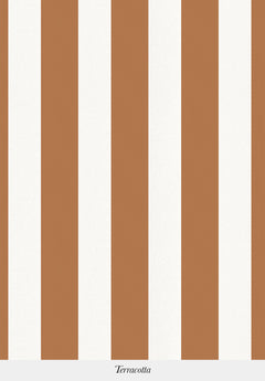 Papier peint à rayures verticales terracotta et beige motif graphique